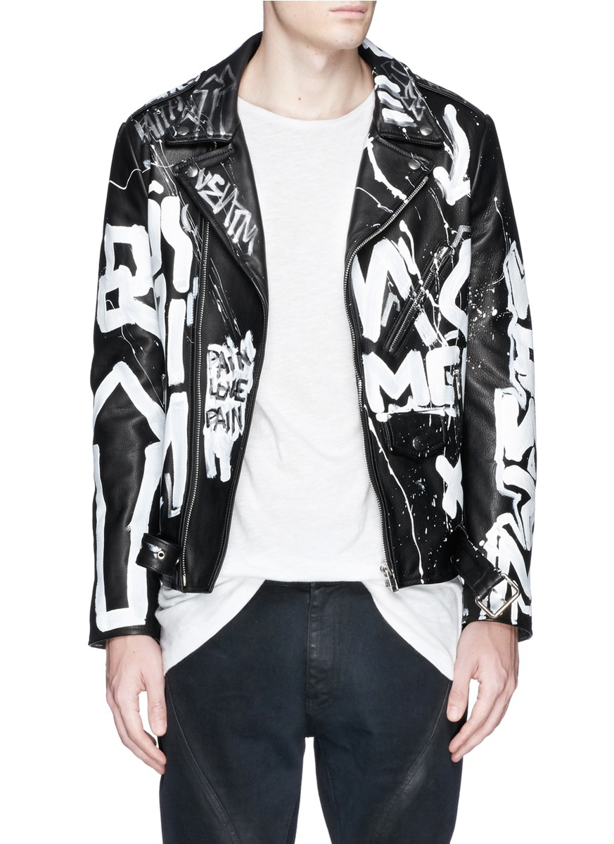Faith connexion Graffiti Print Biker Jacket in Black for Men Lyst
