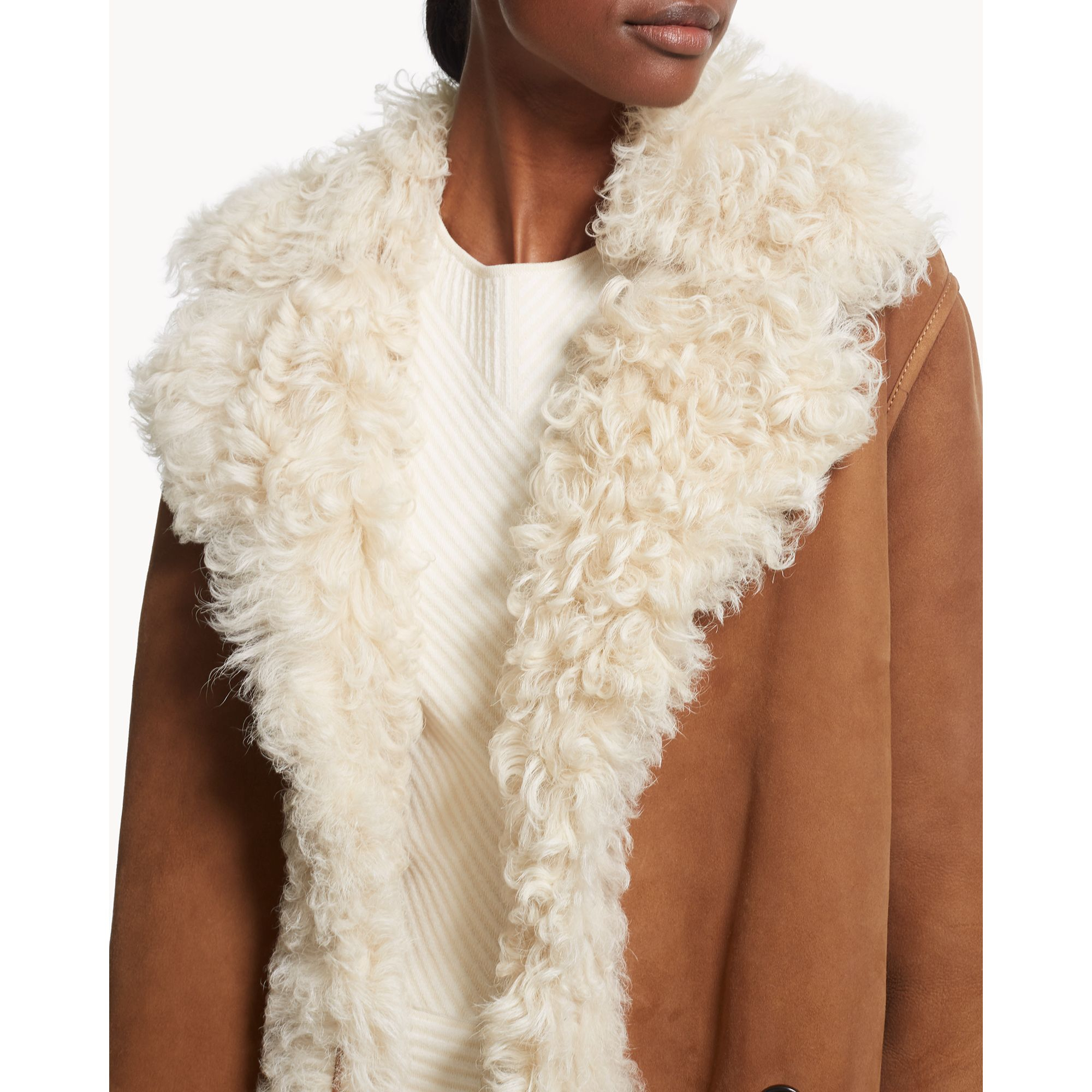 Theory Curly Lamb Shearling Coat in Brown | Lyst