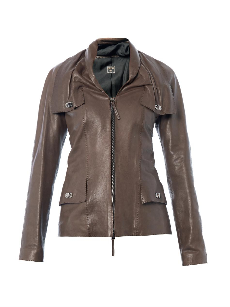 Jean paul gaultier Shawlcollar Leather Jacket in Brown | Lyst