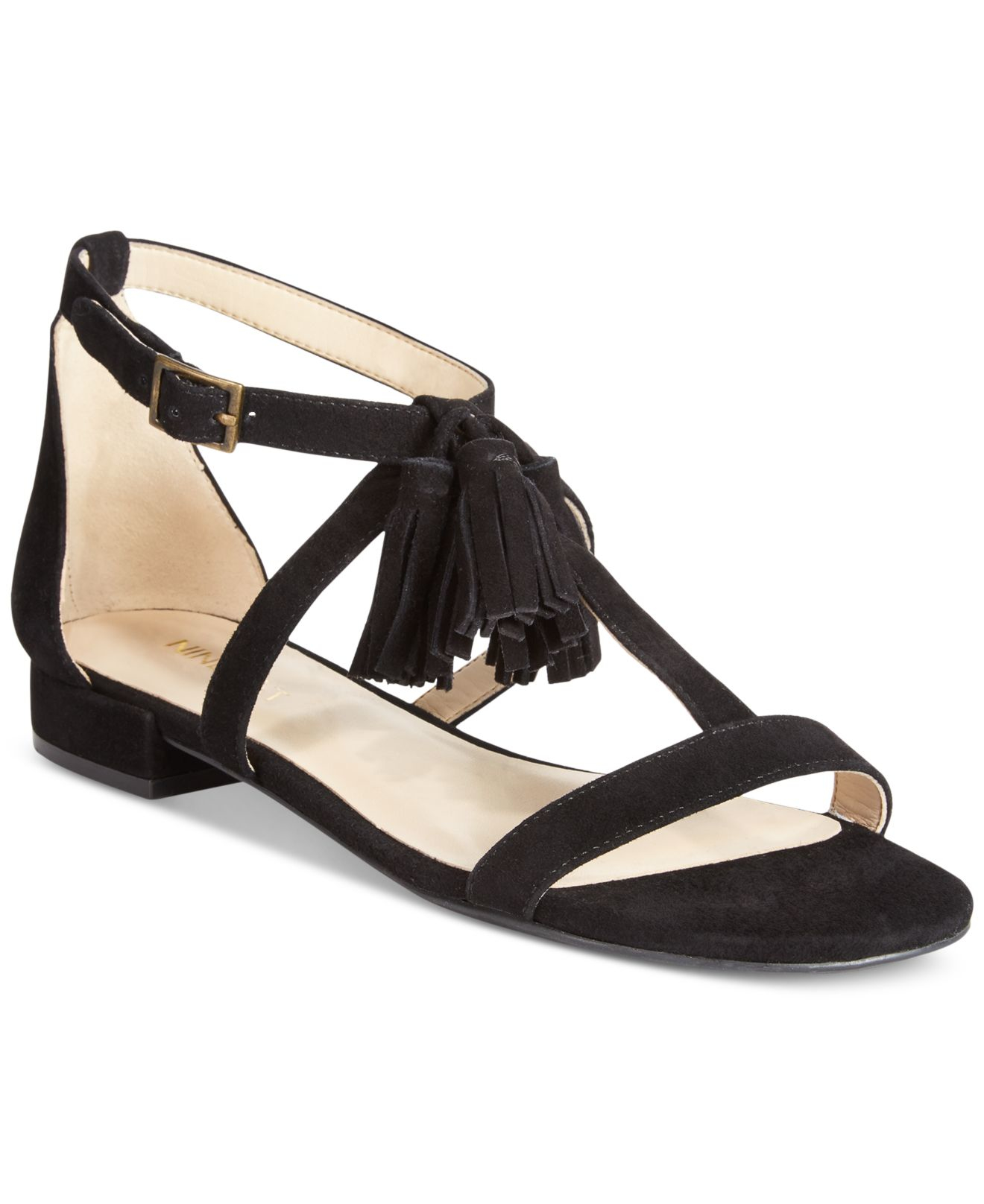 Nine west Weslia Suede Tassel Sandals in Black | Lyst