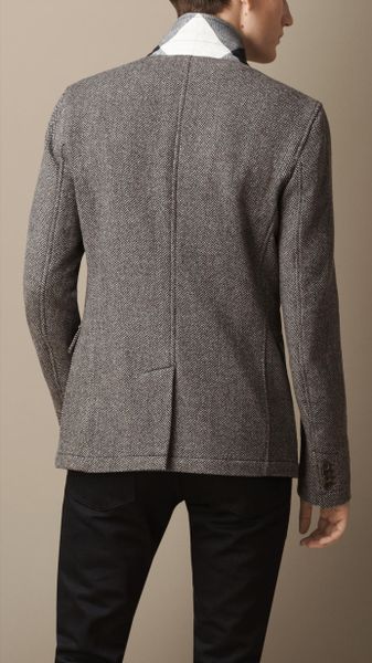 Burberry Wool Herringbone Blazer with Removable Warmer in Gray for Men ...