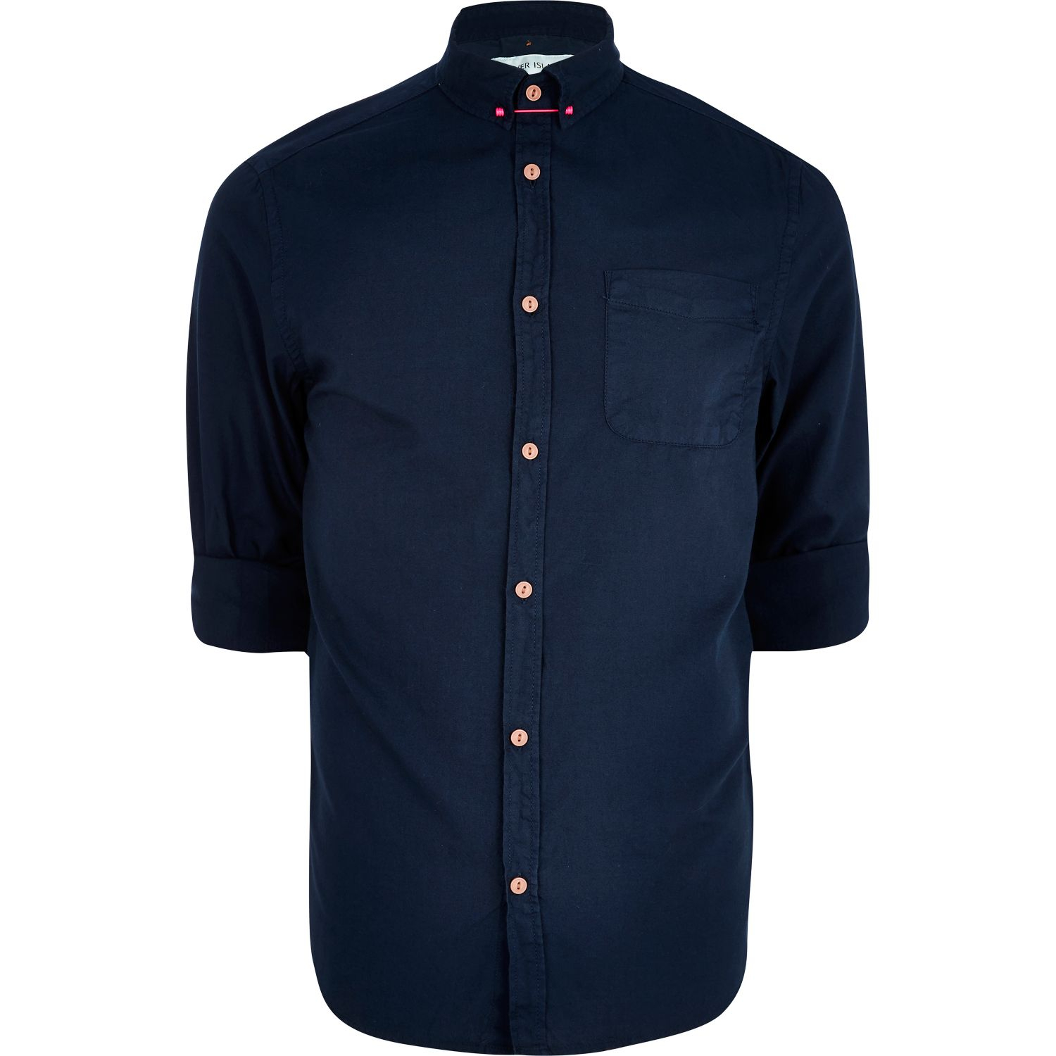 River Island Navy Collar Pin Oxford Shirt in Blue for Men (Navy) | Lyst
