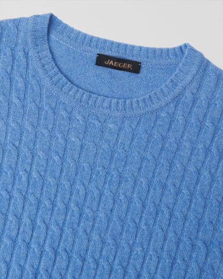 Jaeger Cable Front Crew Neck Sweater in Blue for Men (Light Blue) | Lyst