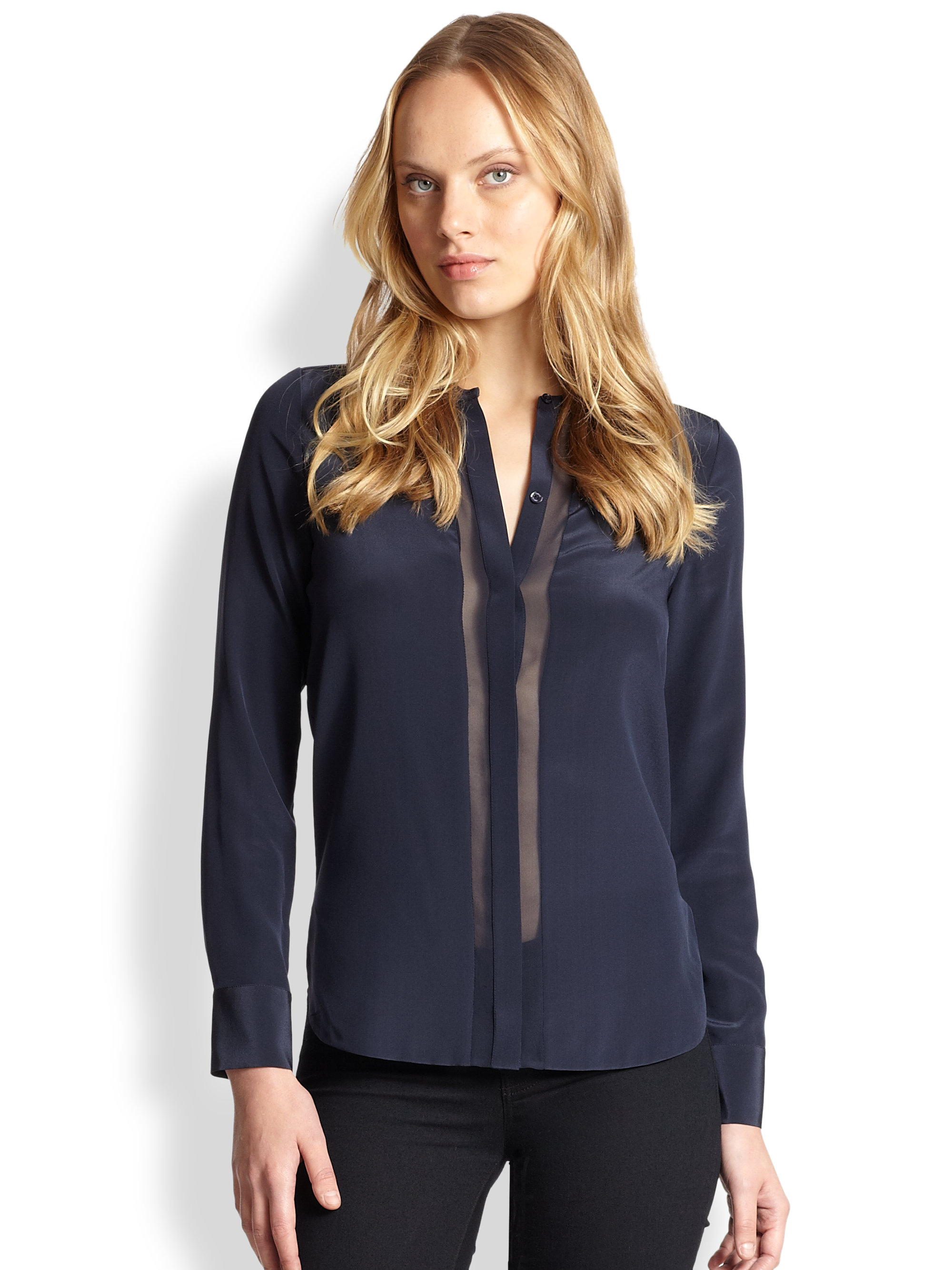 sheer blouse blue