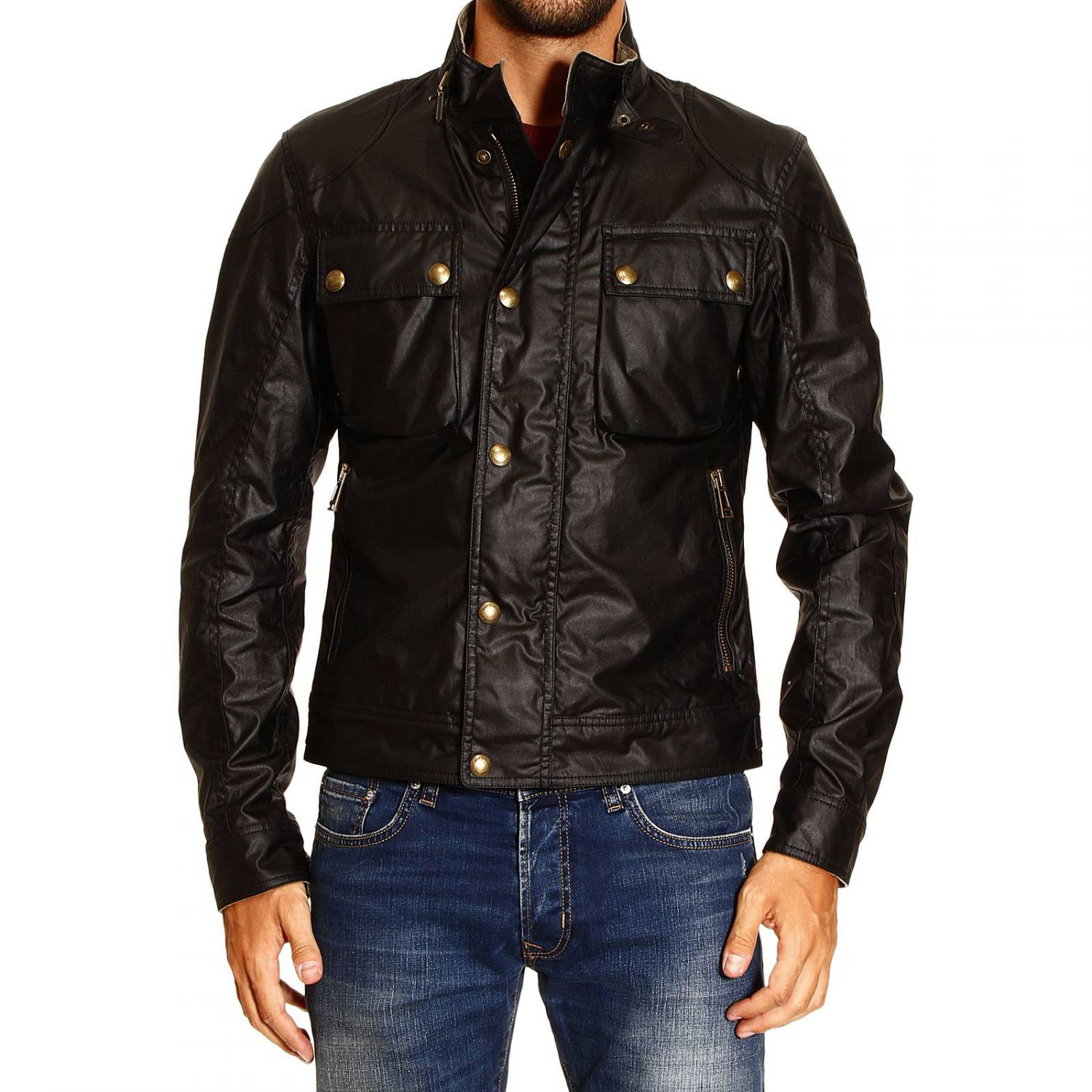 Belstaff Down Jacket Hempton Blouson Waxed Cotton in Black for Men | Lyst