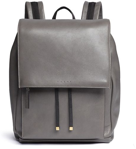 Marni Top Flap Drawstring Leather Backpack in Gray (Grey) | Lyst