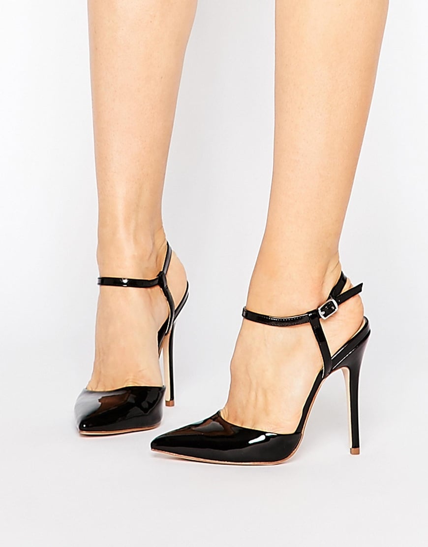 black strap around ankle heels