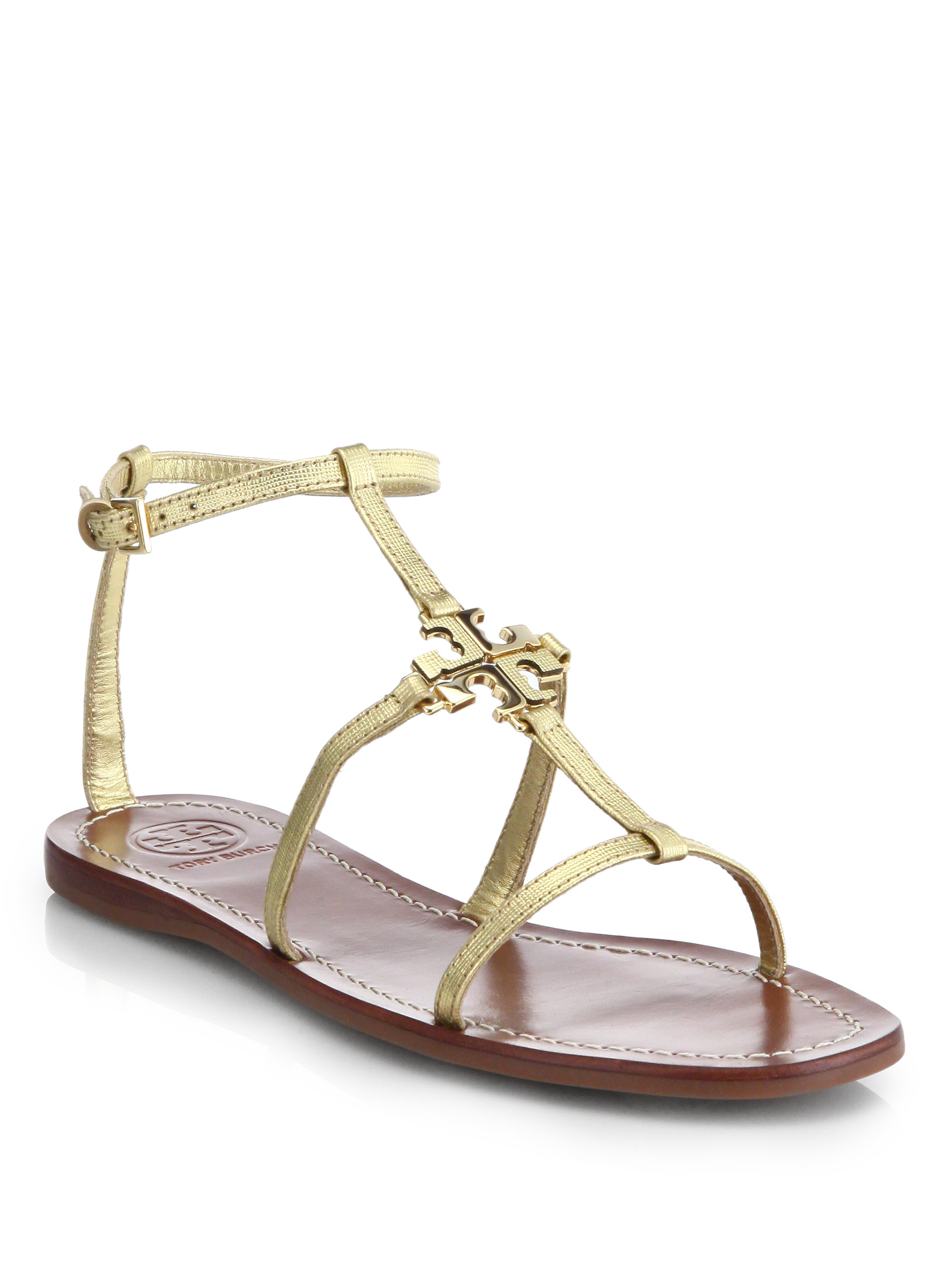 Tory Burch Lowell Flat Sandals in Gold | Lyst