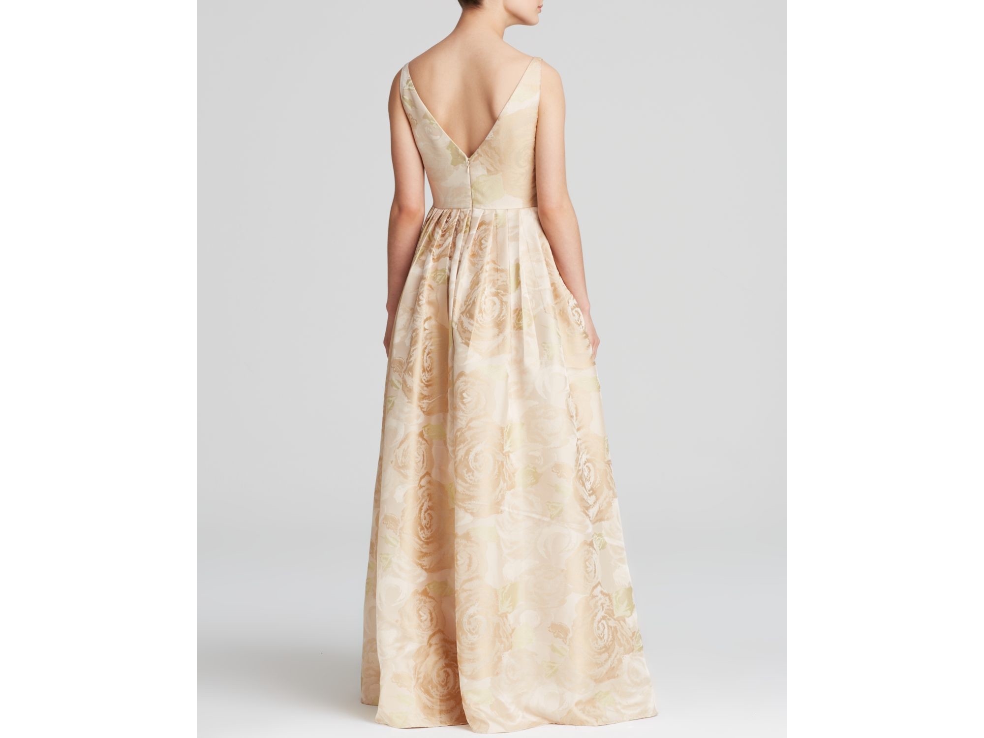 Adrianna papell Gown - Boat Neck Floral Ball in Metallic | Lyst