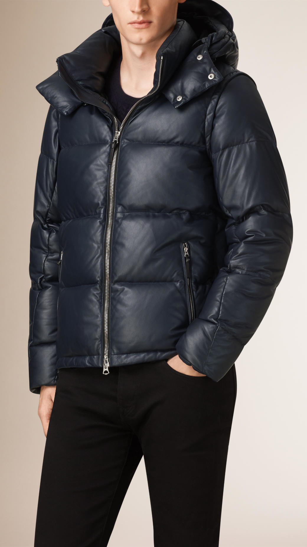 Lyst - Burberry Lambskin Puffer Jacket With Removable Sleeves in Blue ...