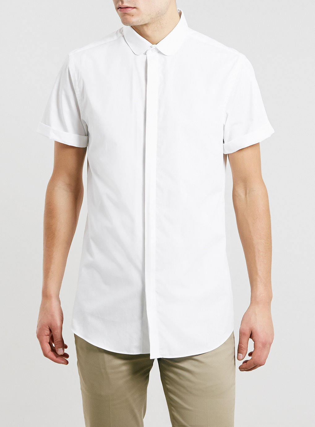 Lyst - TOPMAN Short Sleeve Penny Collar Dress Shirt in White for Men