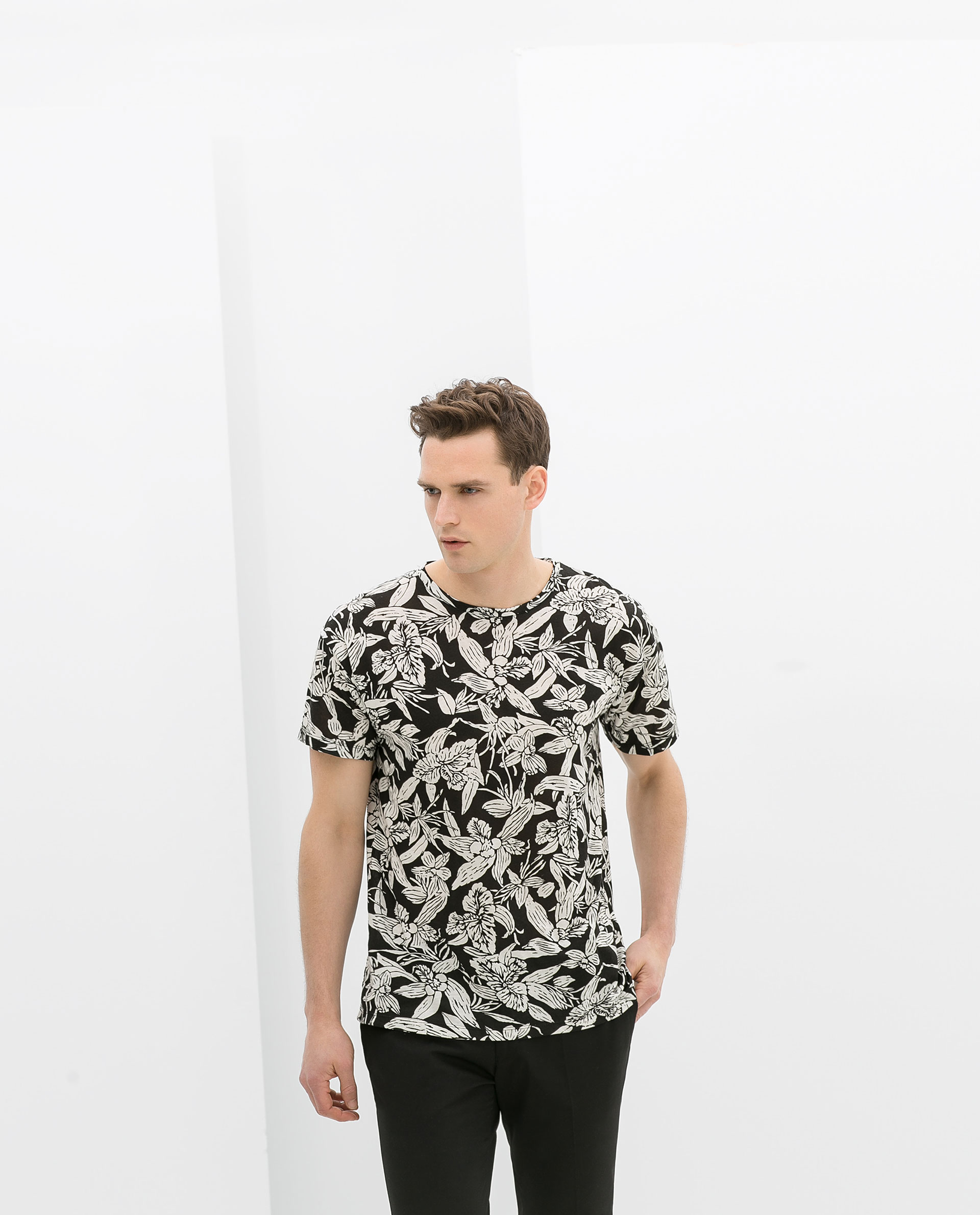 Zara Flower Print Tshirt in Black for Men | Lyst