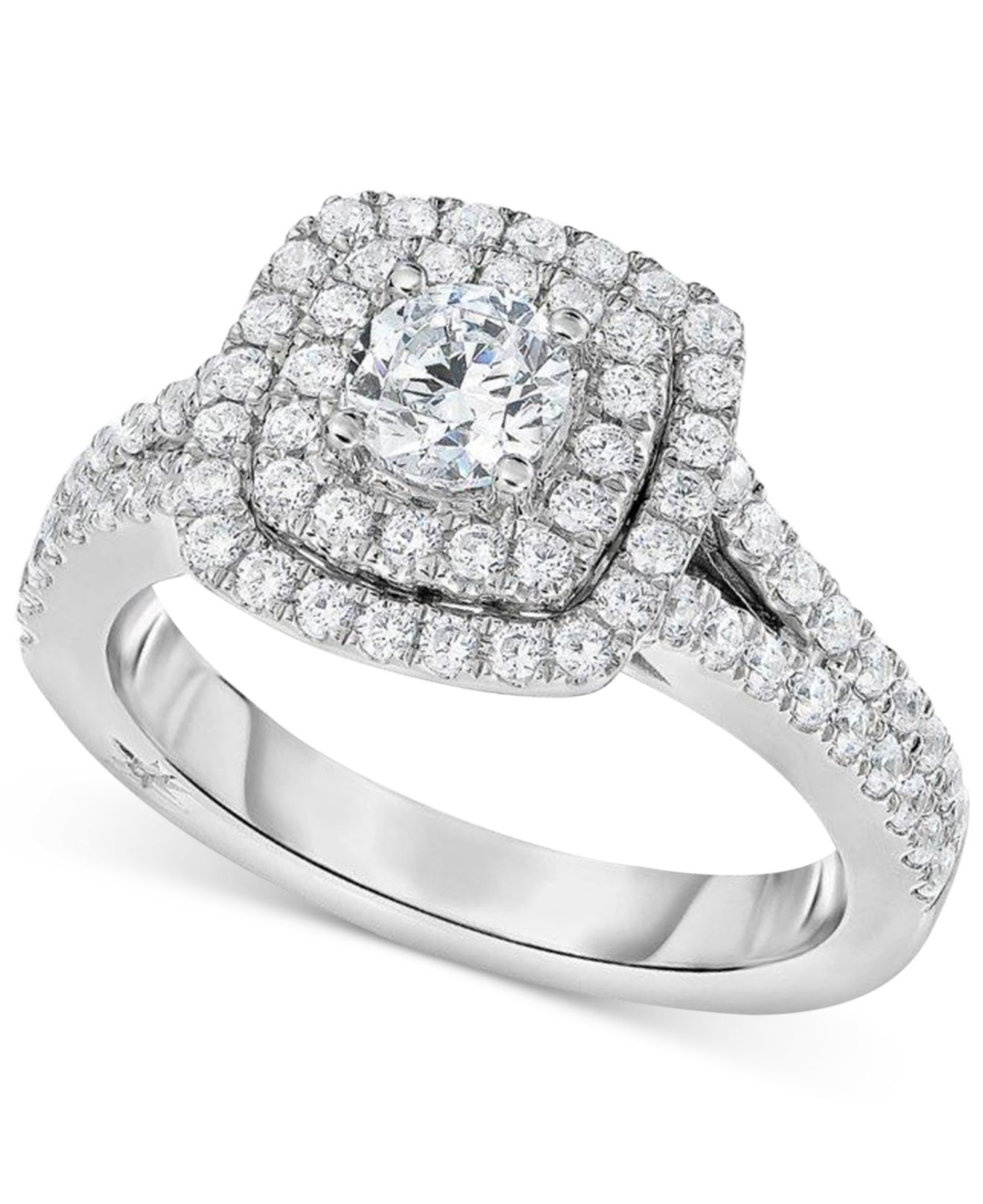 Marchesa Certified Diamond Square Halo Engagement Ring 1 14 Ct Tw In 18k White Gold In