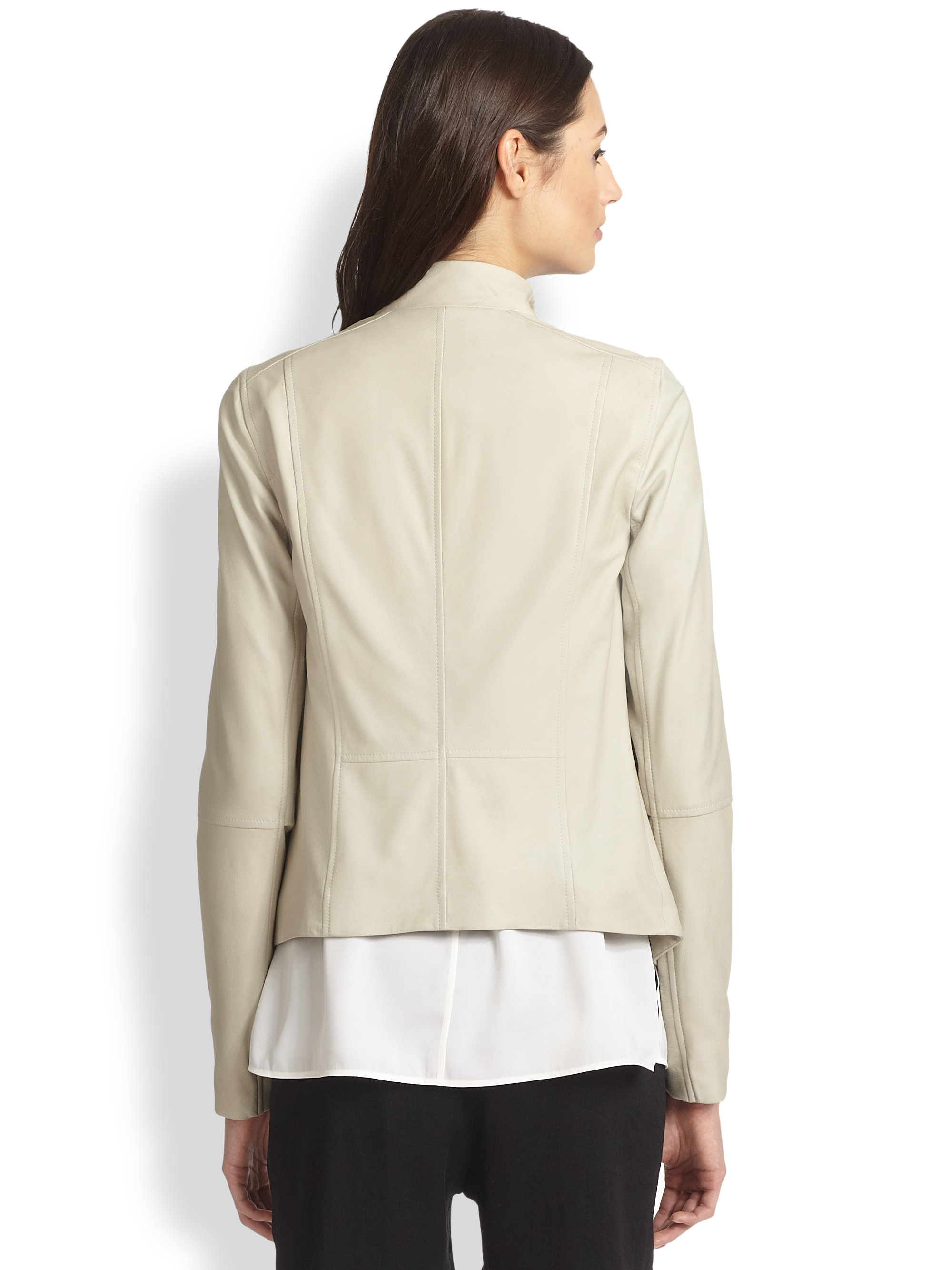 Vince Draped Leather Jacket in Natural Lyst