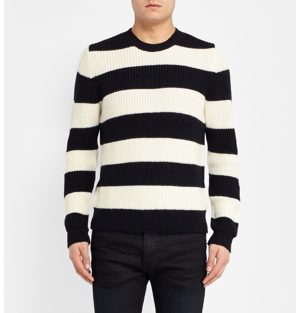 Lyst - Sandro Striped Knitted Crew Neck Sweater in Black for Men