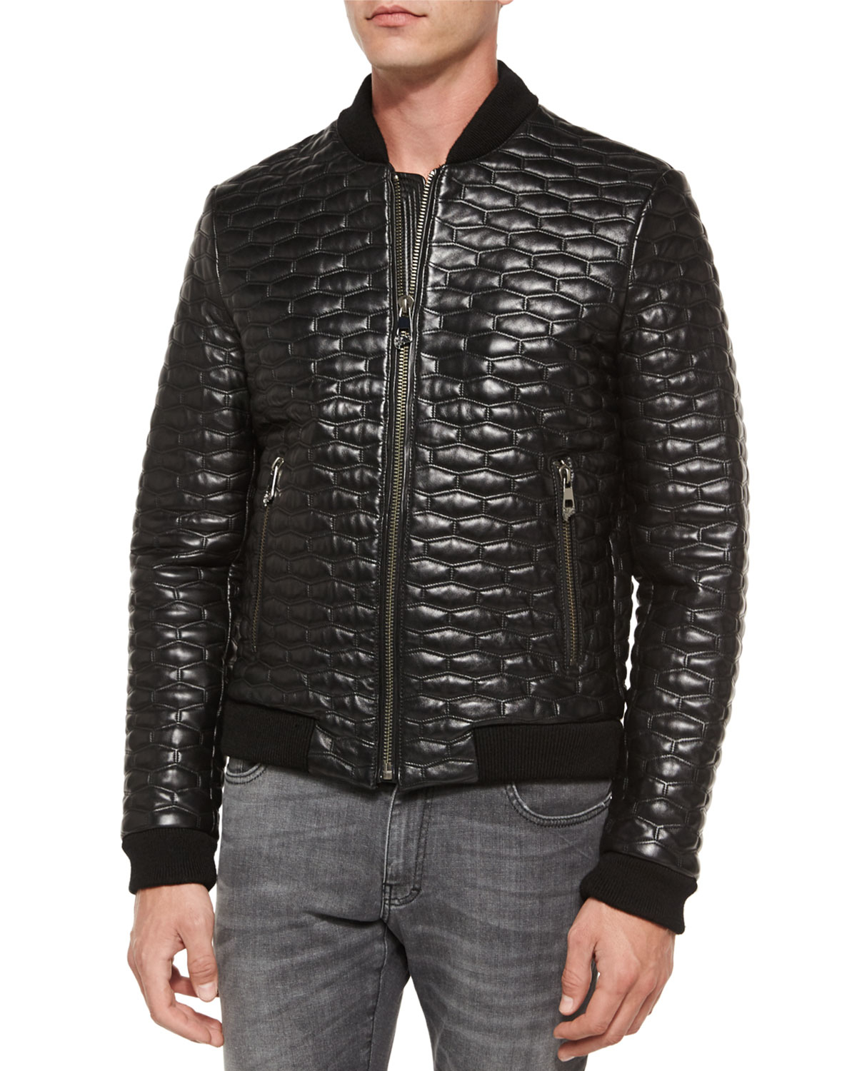 Lyst - Versace Quilted Leather Jacket in Black for Men