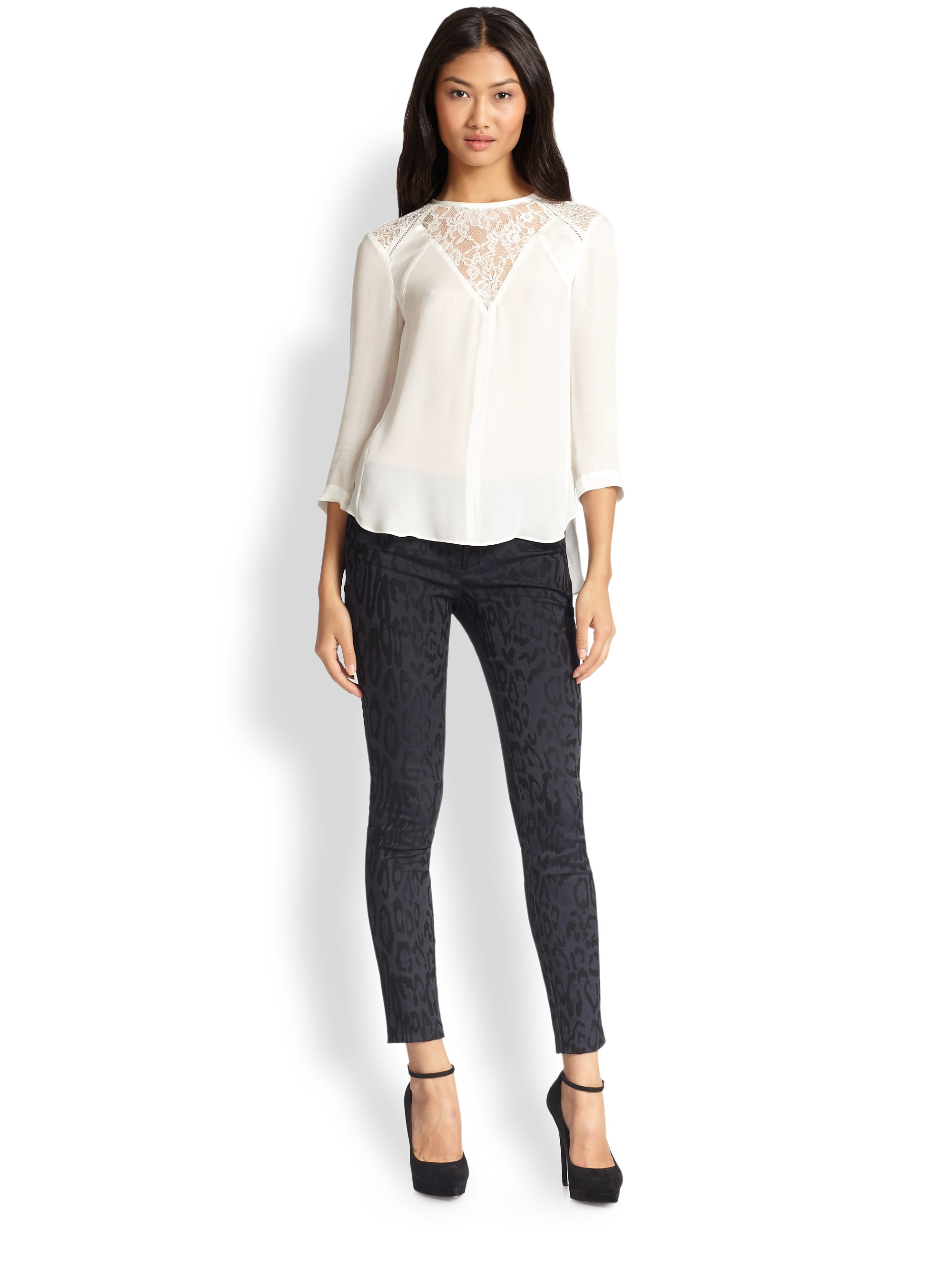 Lyst - Rebecca Taylor Lace-Paneled Silk Blouse in White