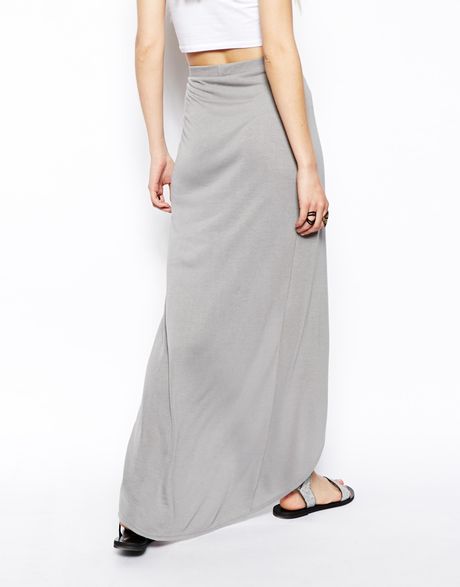 Asos Wrap Maxi Skirt in Jersey in Gray (Grey) | Lyst