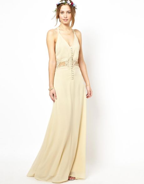 Jarlo Cami Strap Maxi Dress With Lace Insert in Beige (Cream) | Lyst