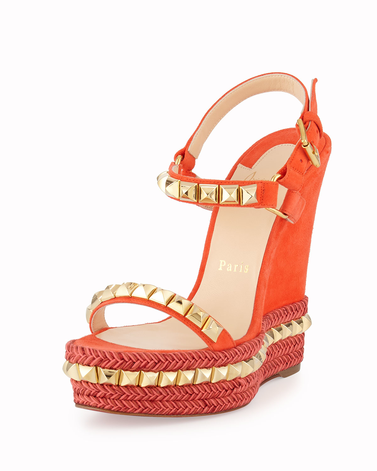 Christian louboutin Cataclou Studded Suede Red Sole Wedge Sandal ...