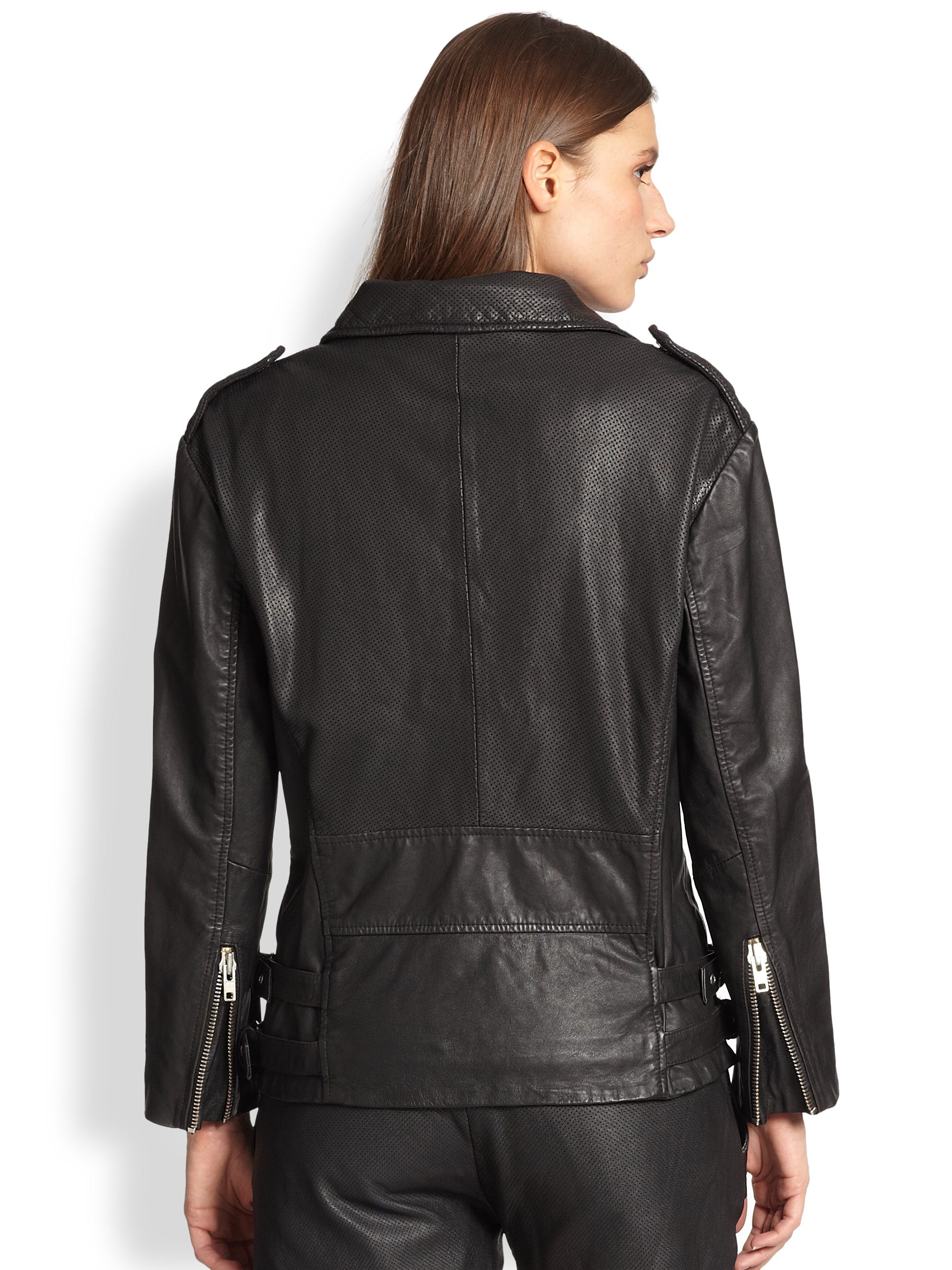 Lyst - Oak Perforated Leather Biker Jacket in Black