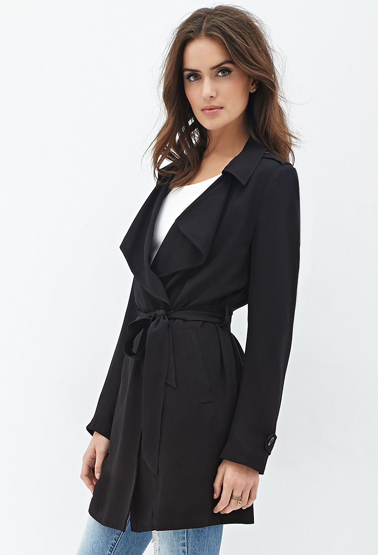 Forever 21 Oversized Collar Wrap Coat In Black Lyst