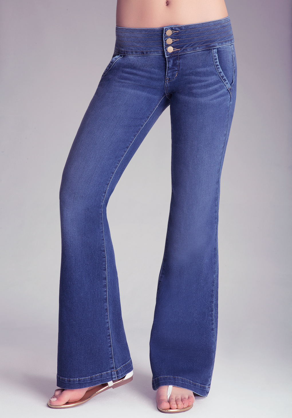 Lyst - Bebe Corset Waist Flared Jeans in Blue