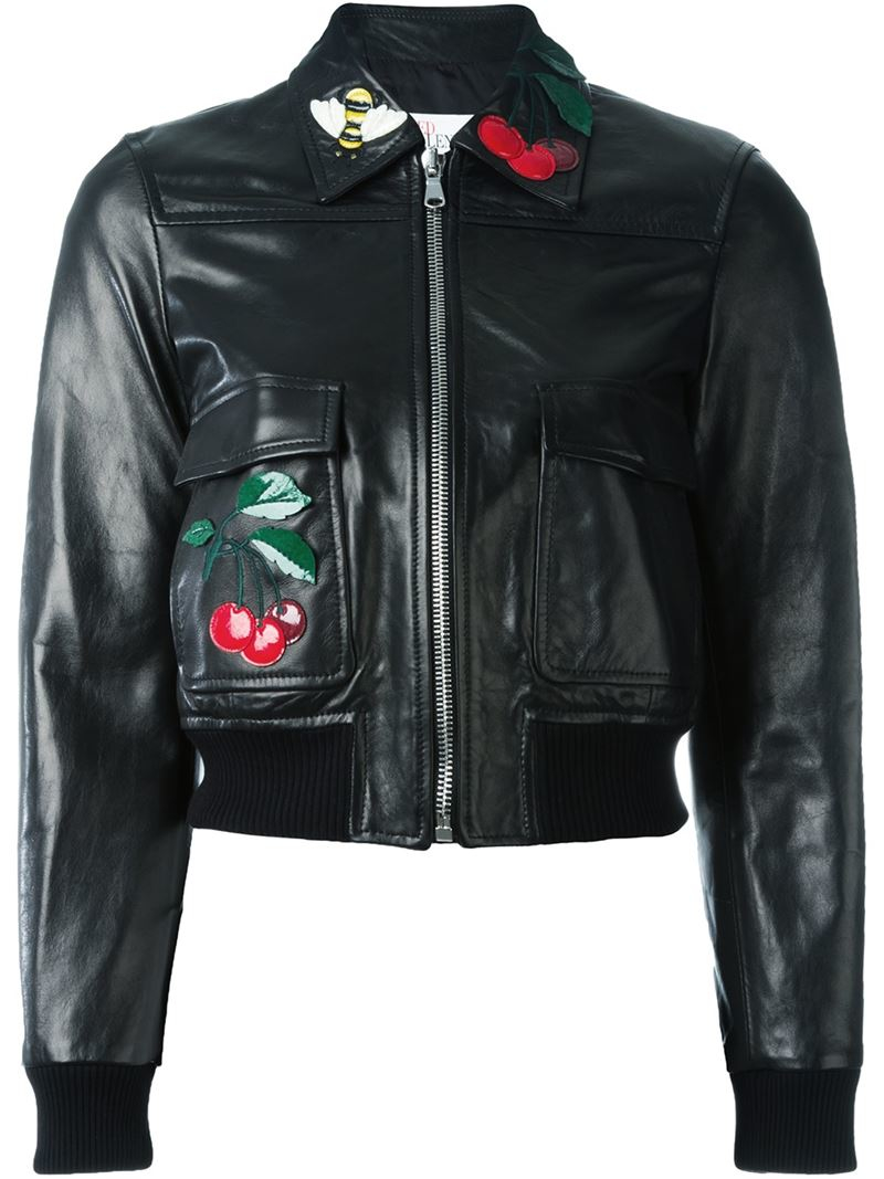 Red Valentino Cherry Patch Leather Jacket In Black Lyst Gallery