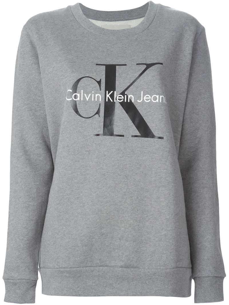 Lyst - Calvin Klein Jeans Logo Print Sweatshirt in Gray