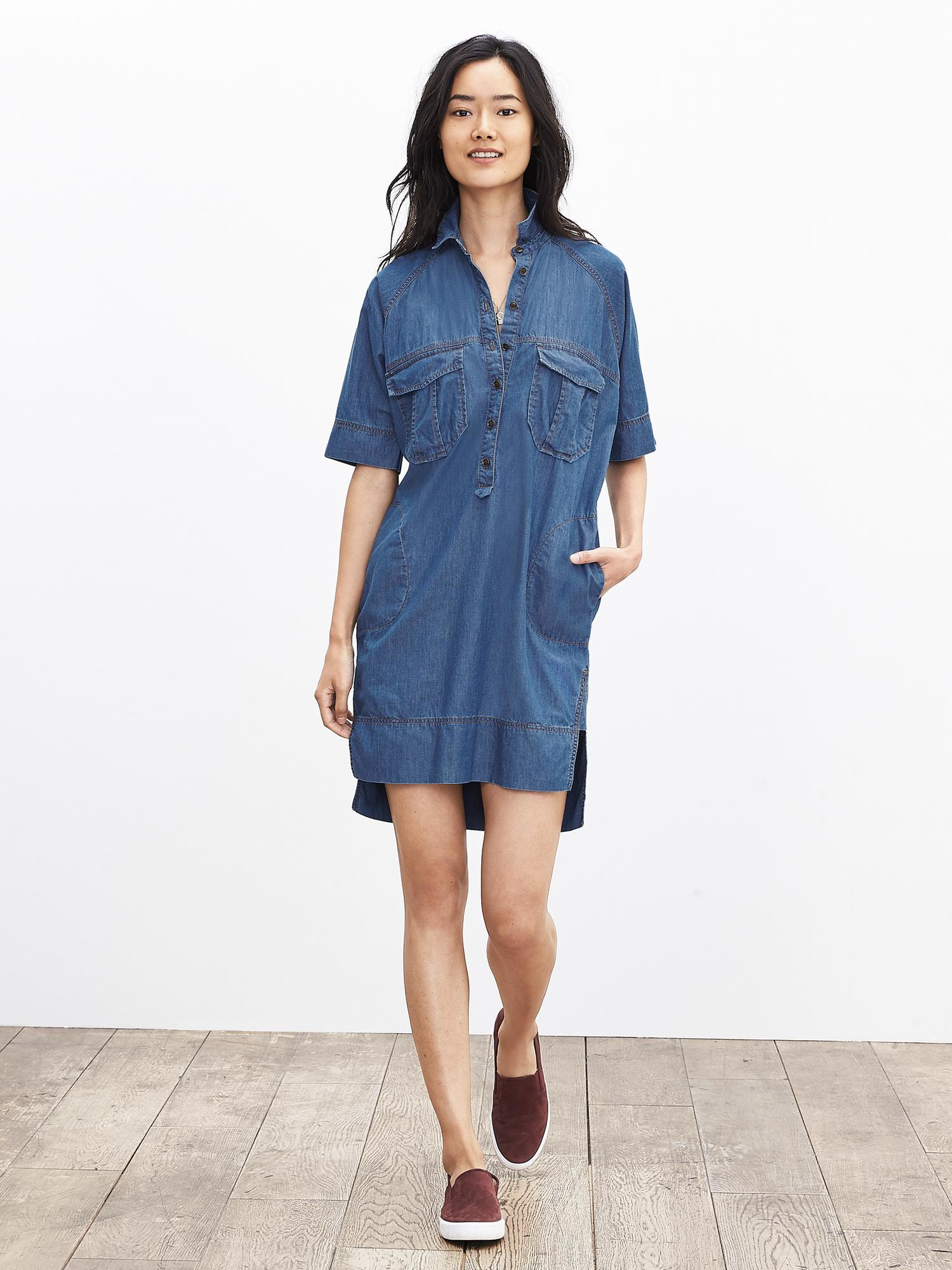 Lyst Banana Republic Dolman Sleeve Denim Shirtdress In Blue Gallery