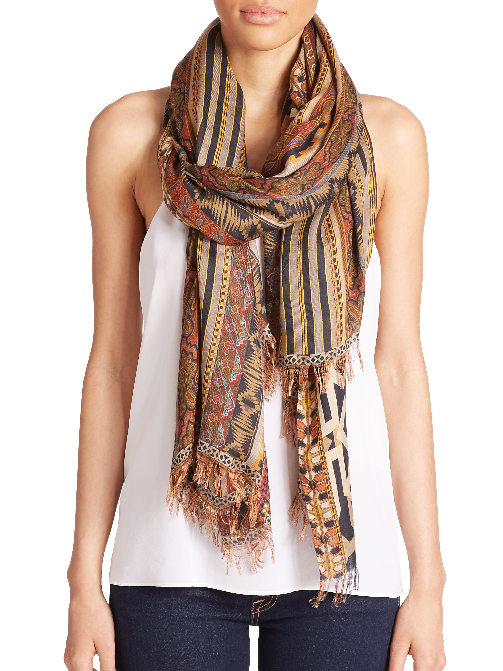 Lyst Etro Tribal Print Modal Cashmere Scarf In Brown   Etro Brown Multi Tribal Print Modal Cashmere Scarf Brown Product 0 363844045 Normal 