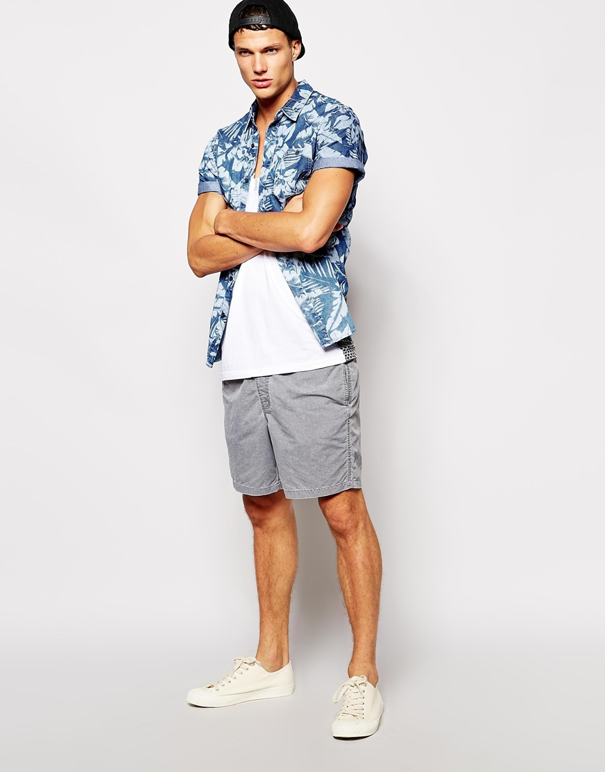 Lyst - Asos Swim Shorts With Acid Wash In Mid Length in Gray for Men