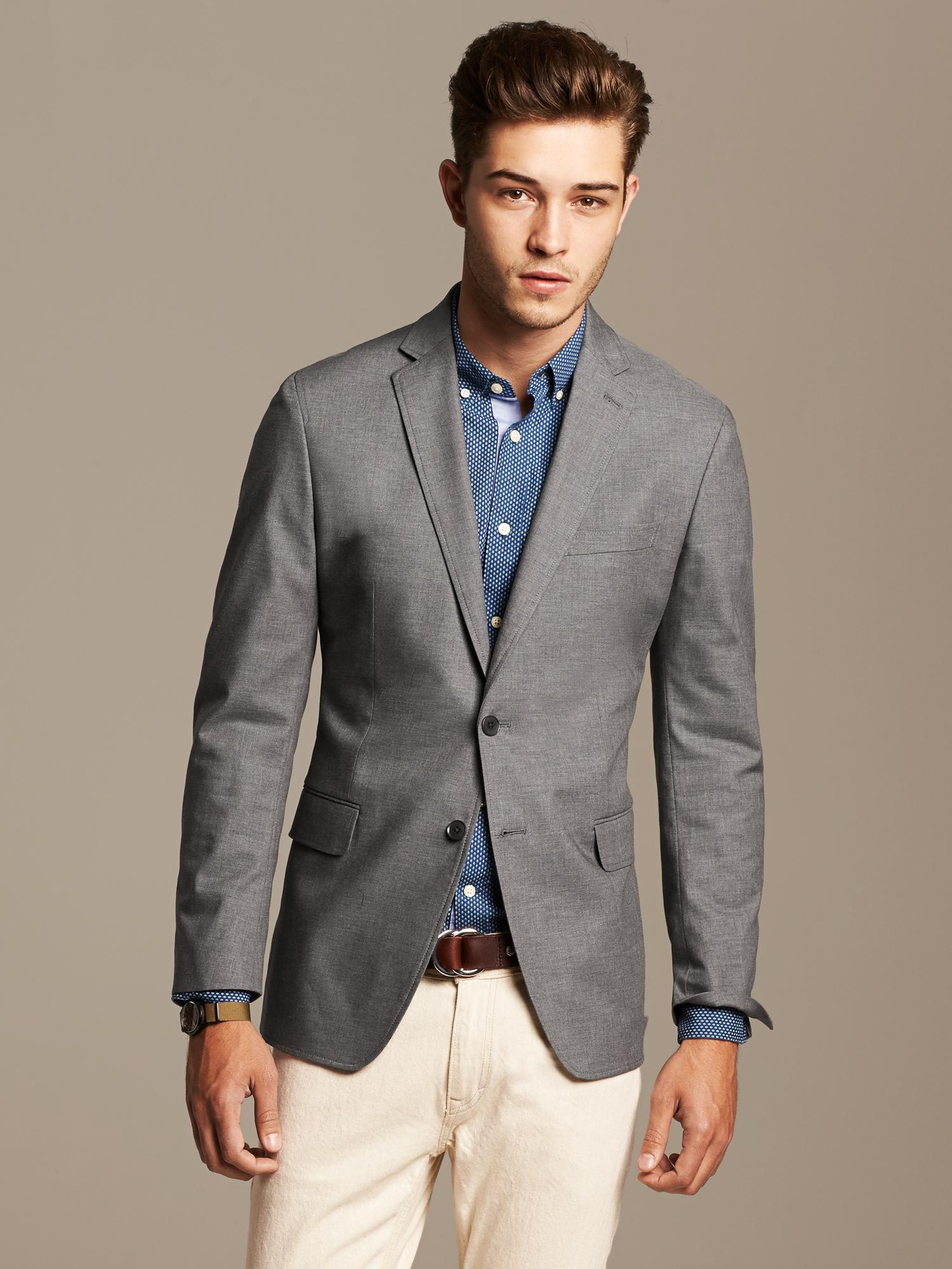 Banana republic Tailored-fit Grey Cotton Blazer in Gray for Men | Lyst