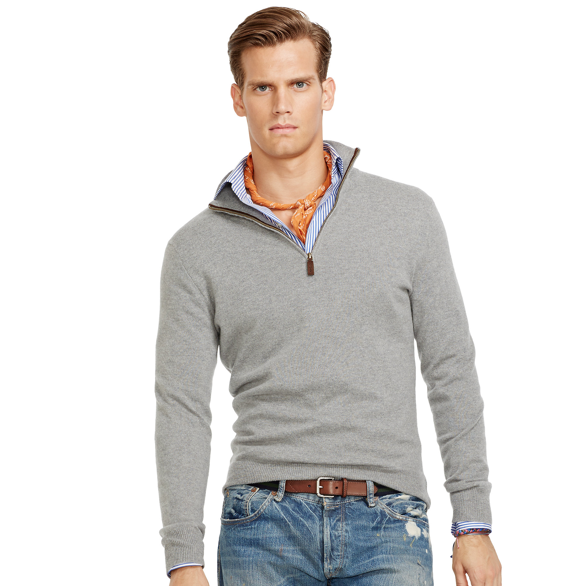 Download Polo ralph lauren Cashmere Half-Zip Sweater in Gray for ...
