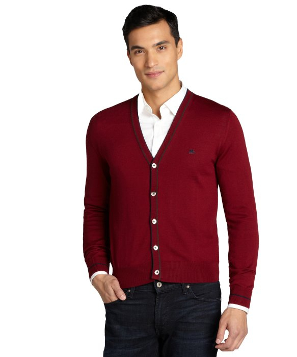 Lyst - Etro Bordeaux Button Up V-Neck Cardigan Sweater in Red for Men