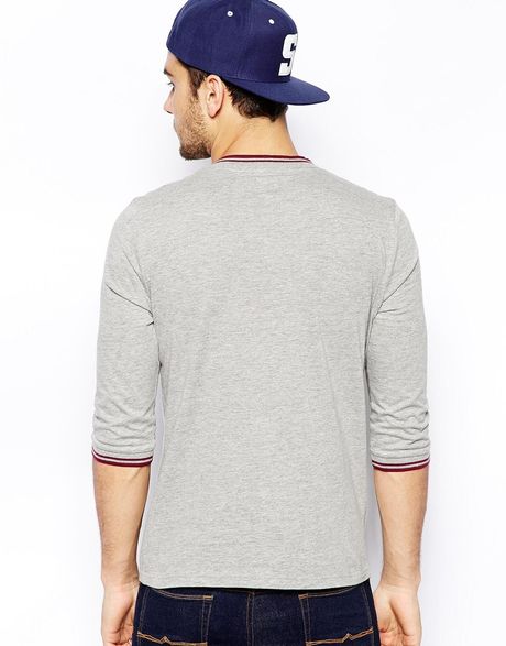 Asos 3/4 Sleeve T-Shirt With Notch Neck And Tipped Rib in Gray for Men ...