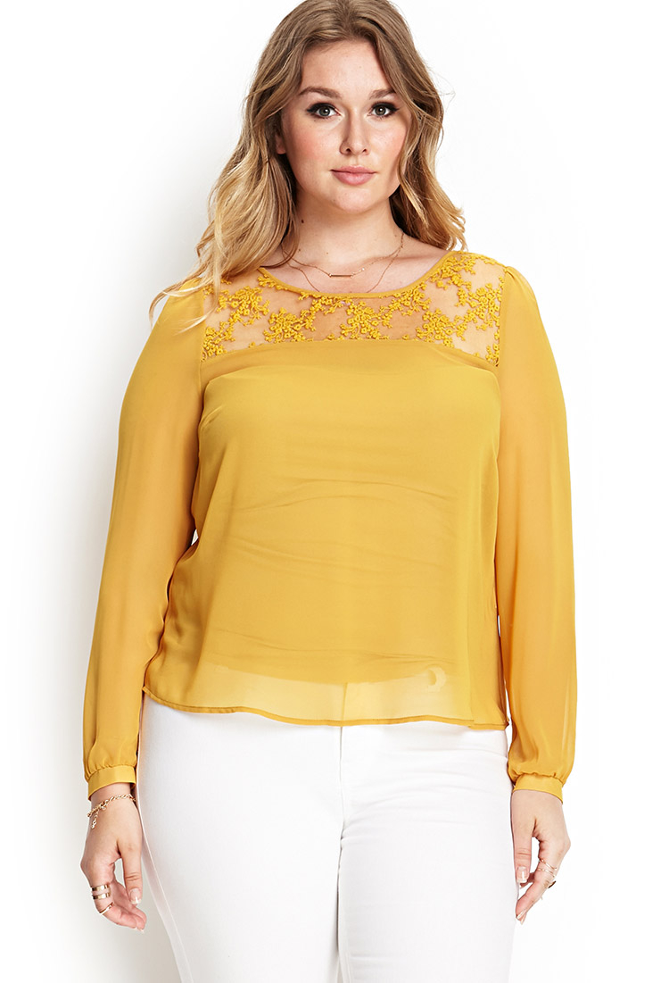 Lyst - Forever 21 Embroidered Floral Blouse in Yellow