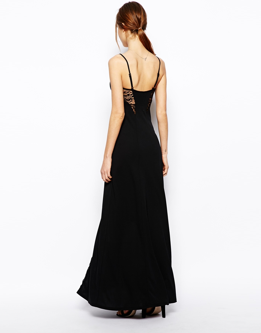Lyst - Asos Lace Insert Cami Maxi Dress in Black
