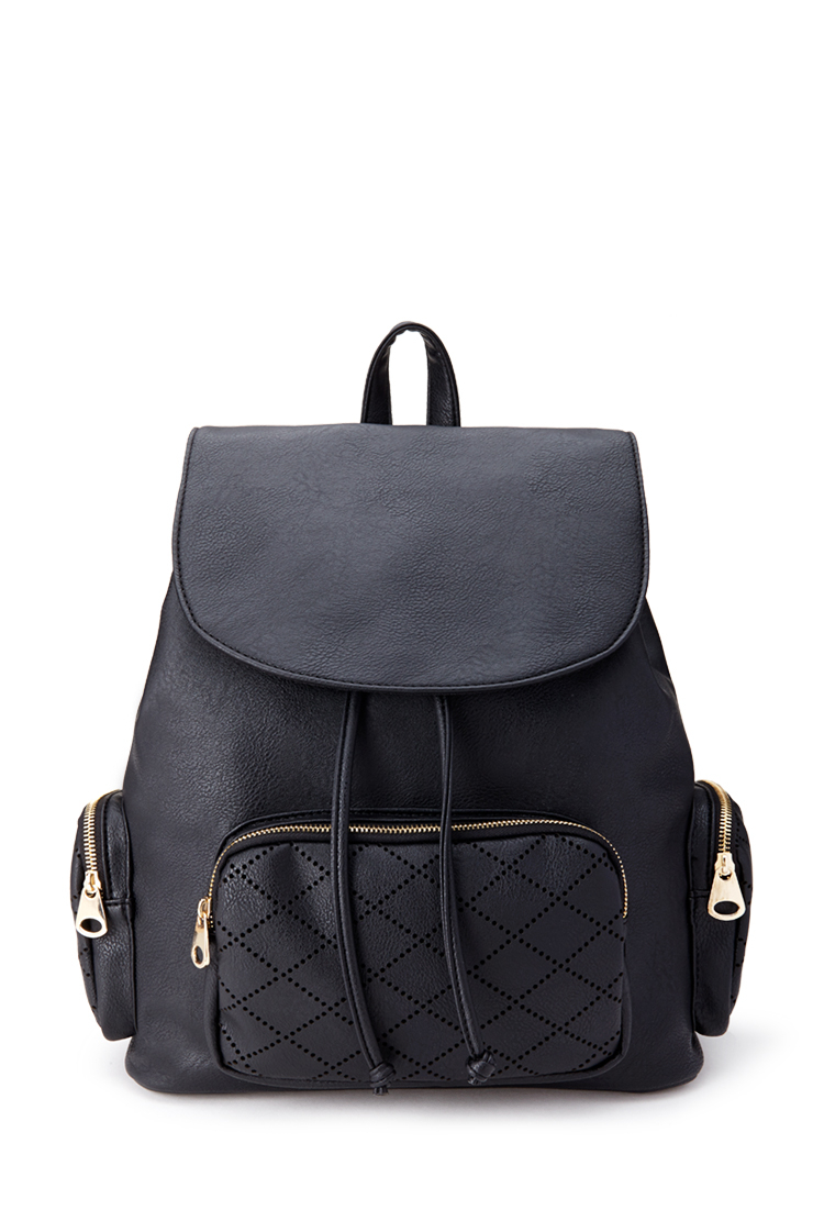 Lyst - Forever 21 Laser Cut Faux Leather Backpack in Black
