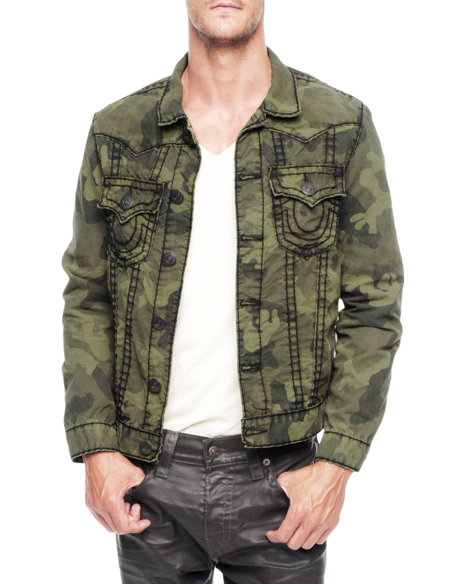 True religion Jimmy Olive Green Super T Camo Mens Jacket in Green for