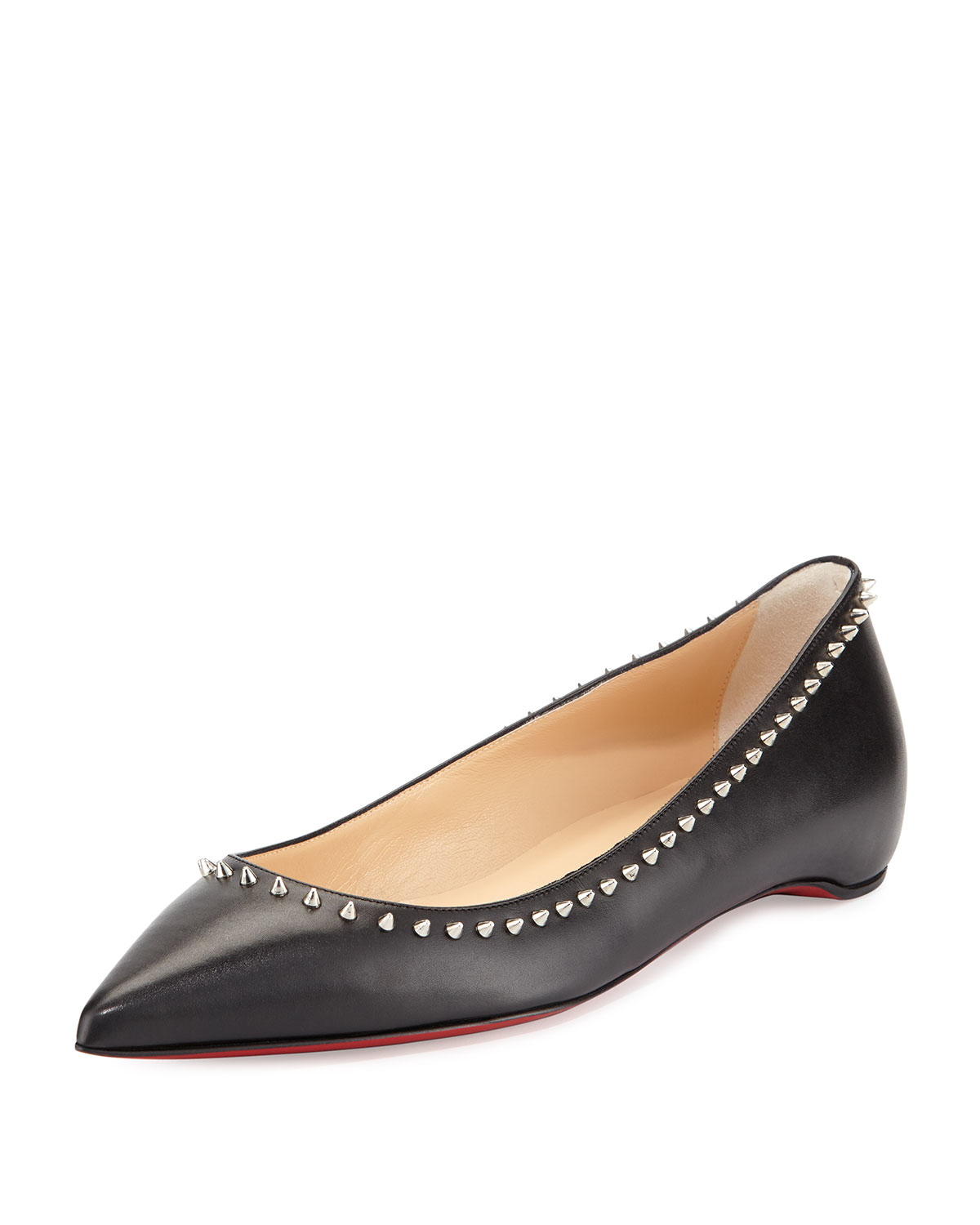 Christian louboutin Anjalina Studded Leather Ballet Flats in Beige ...