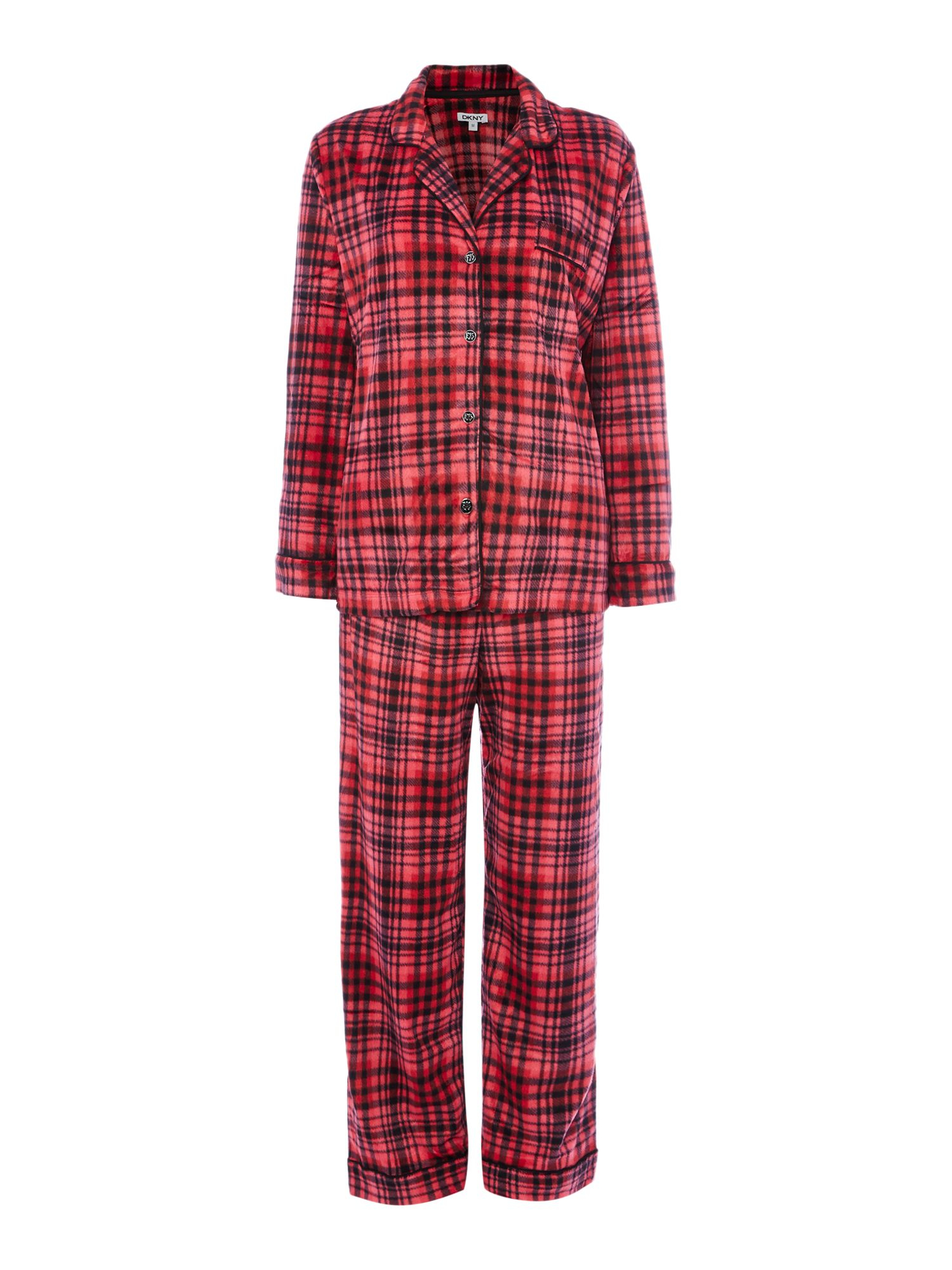 Dkny Long Sleeved Fleece Pyjama Set in Red (Black) | Lyst