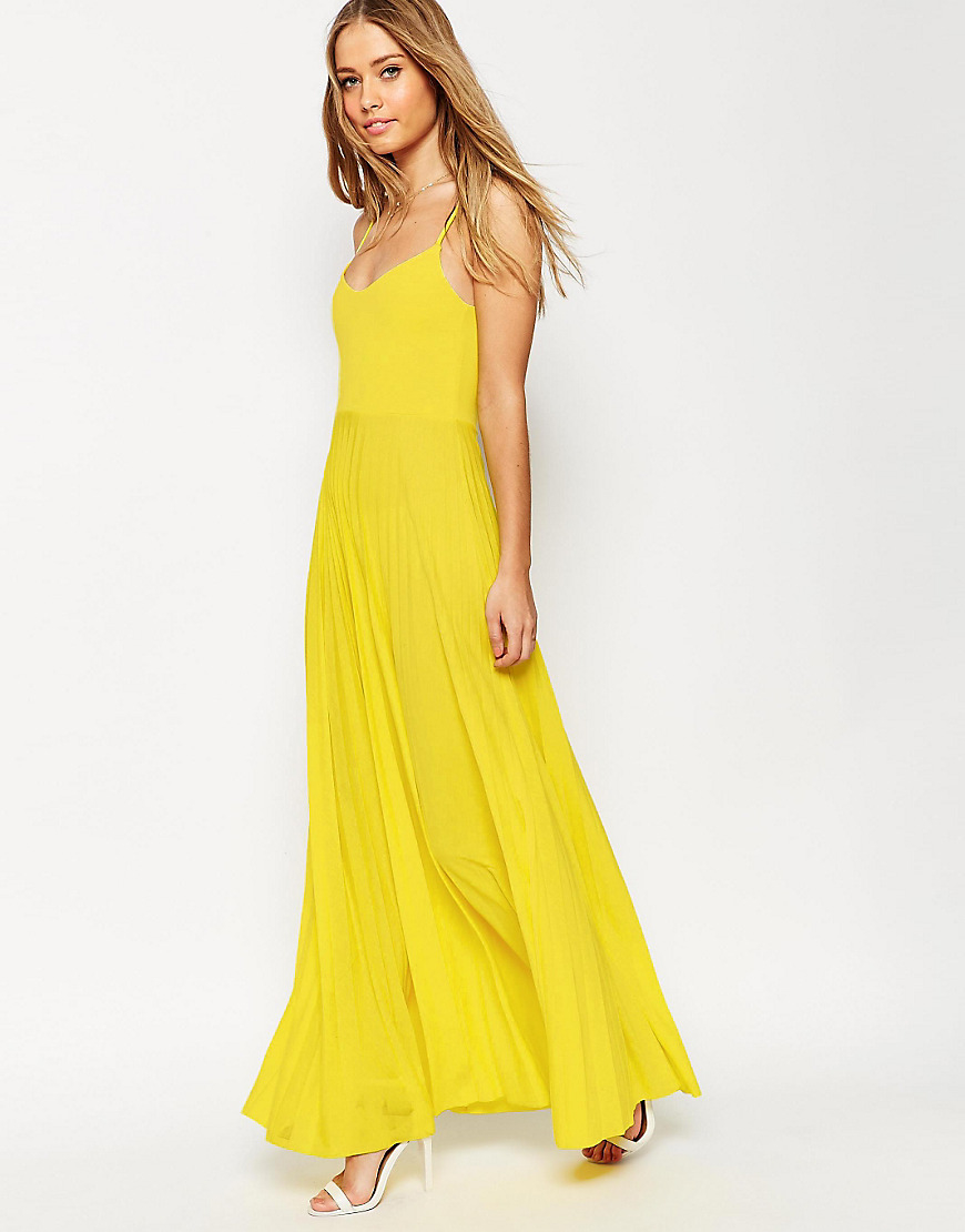 yellow pleated maxi dress