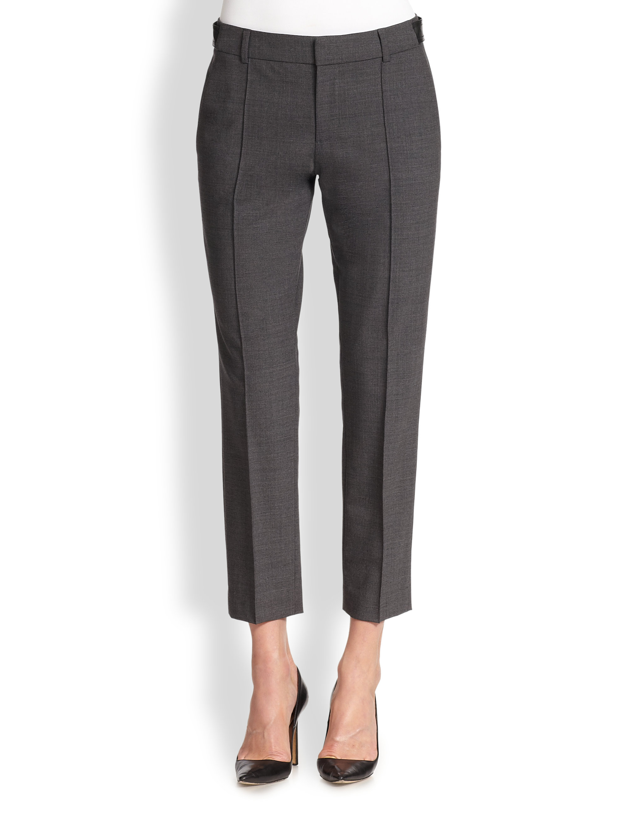 Lyst - Vince Pintuck Leather Tab Crop Pants in Gray