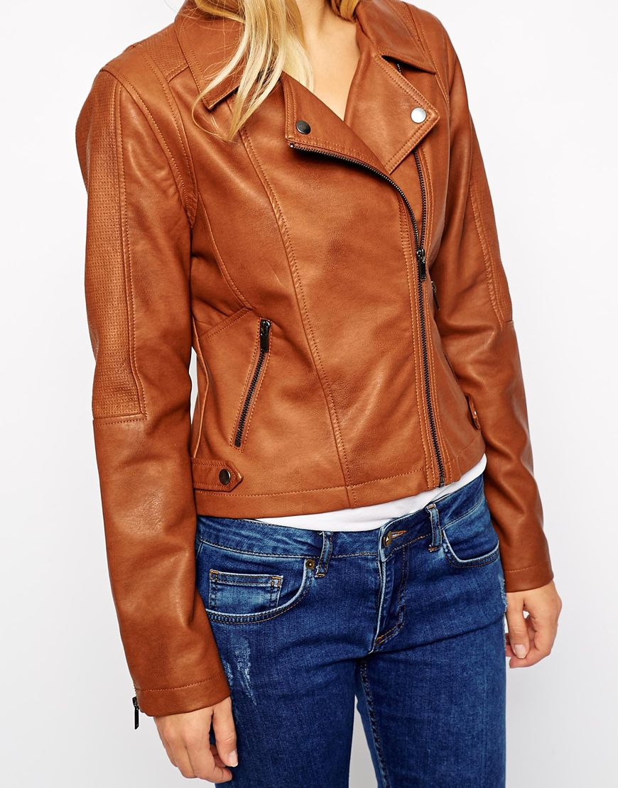 Lyst Oasis Faux Leather Biker Jacket In Brown Gallery