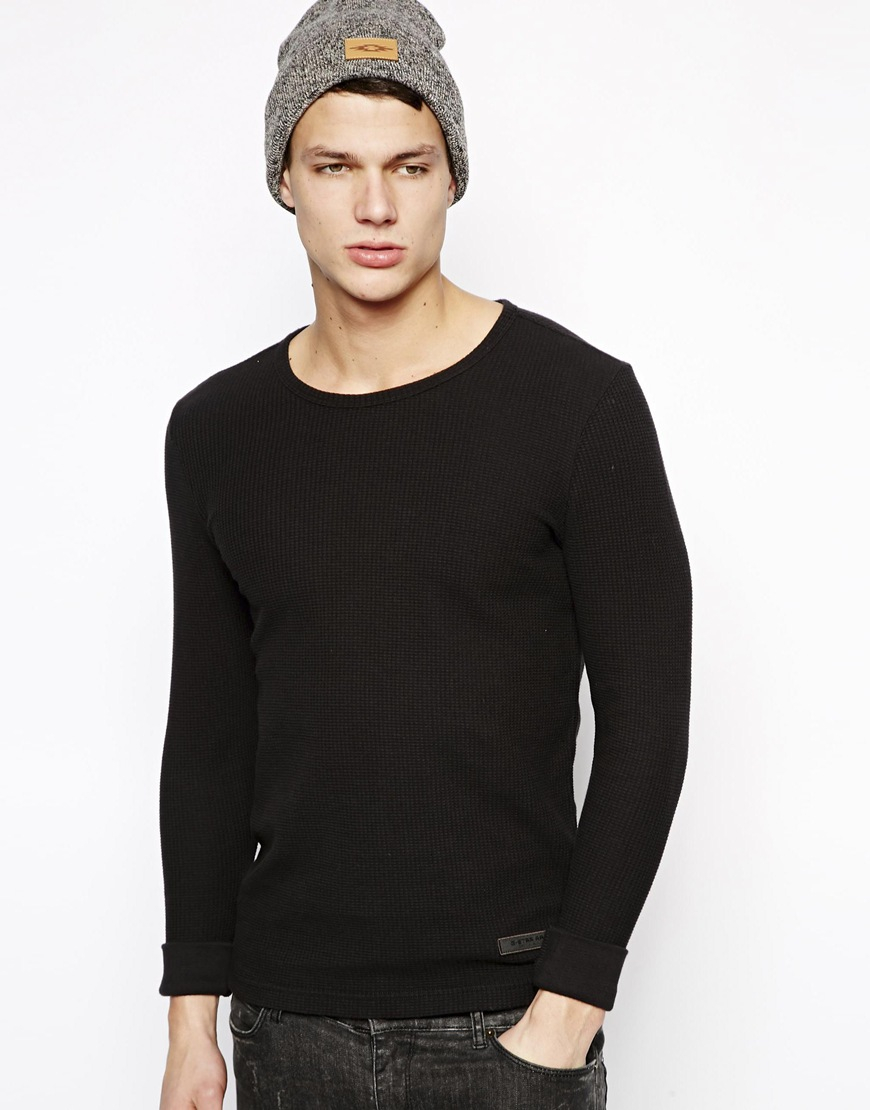 G-star Raw G Star Long Sleeve Top Gaufre Double Knit Waffle in Black ...