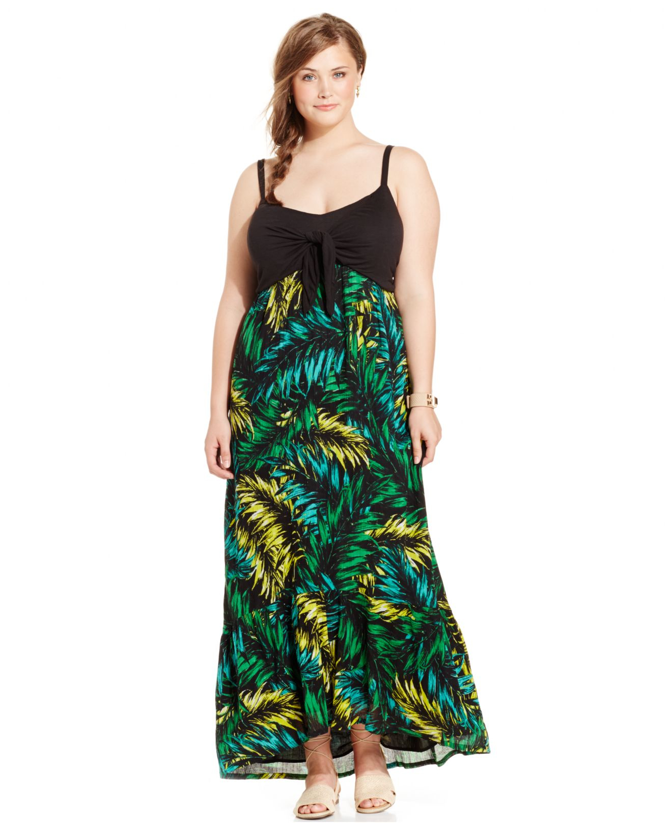 Lyst - Jessica Simpson Plus Size Eliana Tie-front Printed Maxi Dress in ...