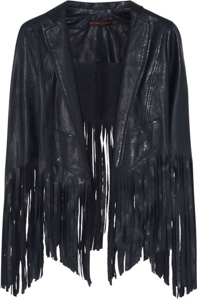 Kate Moss For Topshop Fringed Leather Jacket in Blue | Lyst