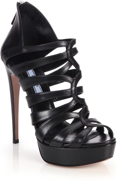 Prada | Black Caged Leather Platform Sandals | Lyst