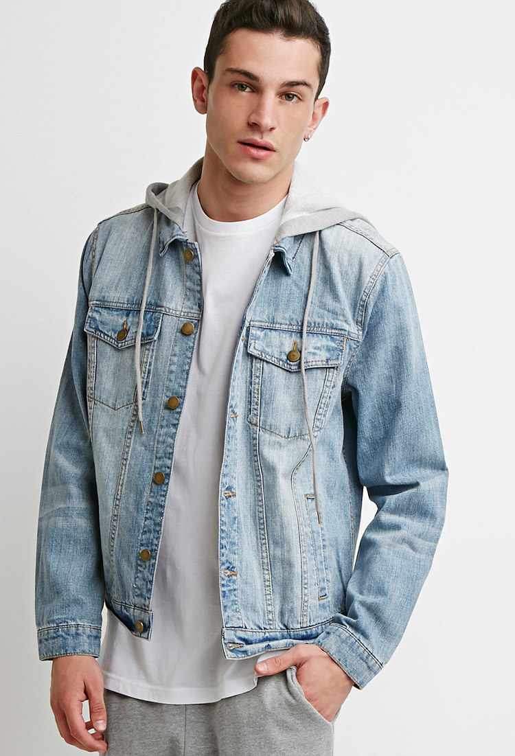 Hooded Denim Jacket Mens - Coat Nj